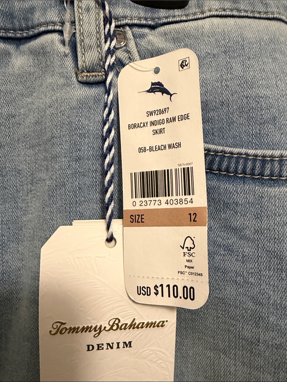 Tommy Bahama Light Blue Denim Mini Skirt with Frayed Hem - Picture 3 of 8